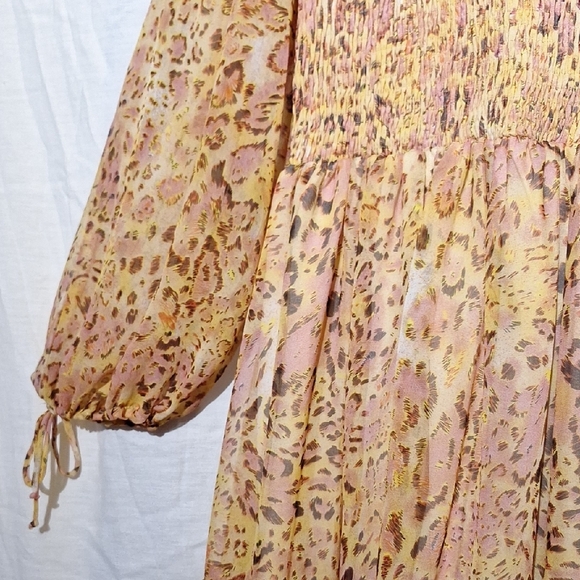 Animal Print Midi Dress, Boho With Ruffles, Long Sleeves, Sz 6, NWOT - Picture 4 of 14